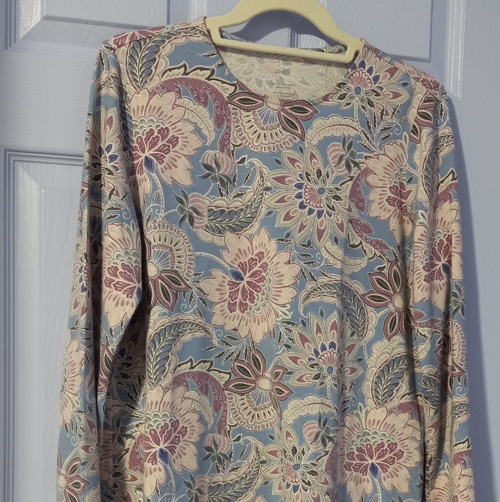 Floral Paisley Long-Sleeve Top - Light Blue